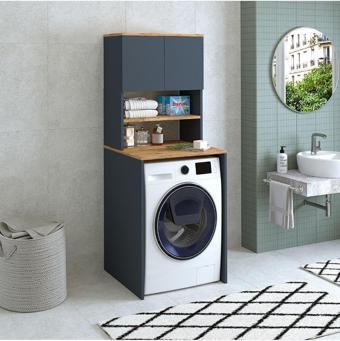 Roomart Cd10 Çamaşır-Kurutma Makinesi Dolabı 3 Raflı 2 Kapaklı Banyo Dolabı Mat Antrasit-Ahşap 1713