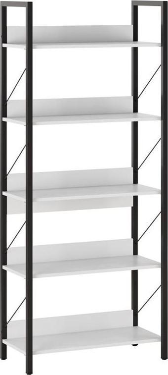 Profile Kitaplık 5 Raflı Diamond Beyaz / Siyah 73x172x35 cm