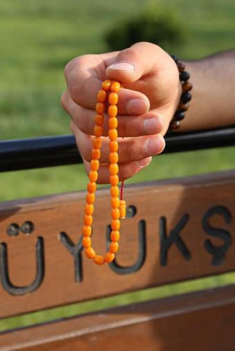 Turuncu Renk Bilek Boy Sıkma Kehribar Tesbih