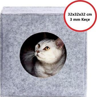 Next Craft Kedi Evi Yuvası Keçe Açık Gri 3Mm Kaliteli Keçe 32X32X32 Cm