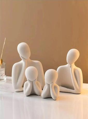 Zenart Dekoratif Obje Biblo Heykel Beton Iki Çocuklu Aile Set