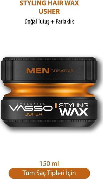 Vasso 24 Saat Tüm Saç Tipleri Için Parlaklık Ve Güçlü Tutuş Kazandıran Wax - Usher Pro Aqua 150 Ml