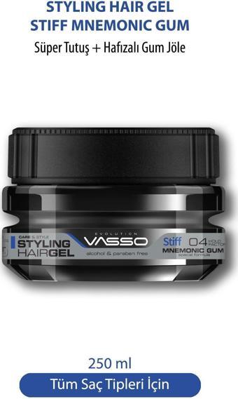 Vasso 24 Saat Üstün Tutucu Özellikli Islak Görünümlü Hafızalı Saç Jölesi Stiff Mnemonic Gum Gel 250 Ml