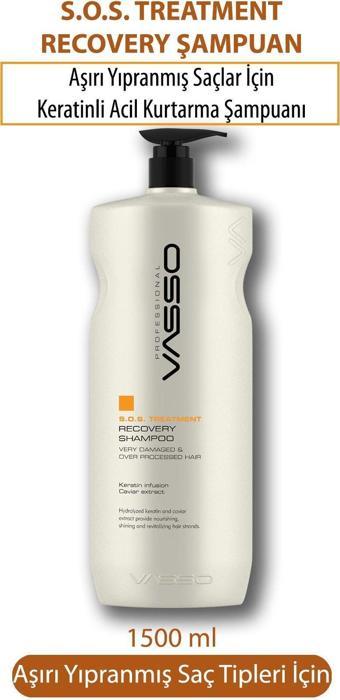 Vasso Aşırı Yıpranmış Saçlar Için Keratinli Ve Havyar Ekstraklı Acil Kurtarma Bakım Şampuanı 1500 Ml