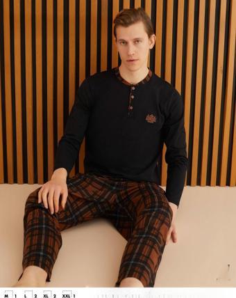 Pijamoni Erkek Süprem Uzun Kol İnce Pijama Takımı 6300 / 3 - 1 Adet Siyah-XL
