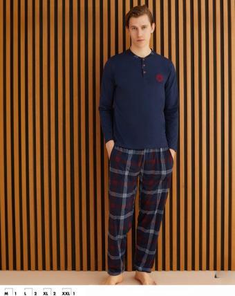 Pijamoni Erkek Süprem Uzun Kol İnce Pijama Takımı 6300 / 6 - 1 Adet Lacivert-L