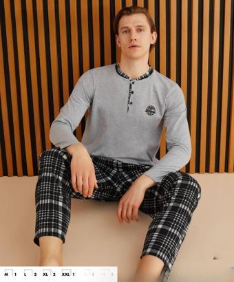 Pijamoni Erkek Süprem Uzun Kol İnce Pijama Takımı 6300 / 15 - 1 Adet Gri-2XL