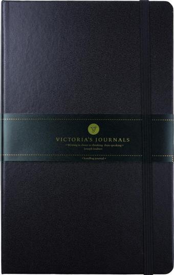 Victorias Journals Venzi Classic Vegan Deri Sert Kapaklı Kapaklı Çizgisiz Not Defteri 13x21 cm Siyah