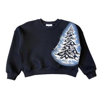 Kız Çocuk Taş ve İnci  Detaylı  Şardonlu Yılbaşı Sweatshirt