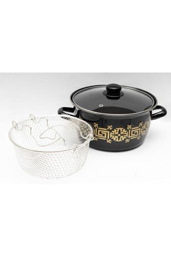Alev Alv024 22cm Siyah Çiçekli Fritöz Tencere