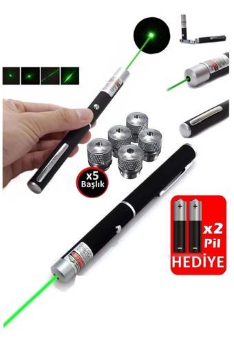 Volemi V-008 Ultimate 5 Başlıklı Yeşil Lazer Pointer 2 Adet Pil Hediyeli Cep Boy Lazer