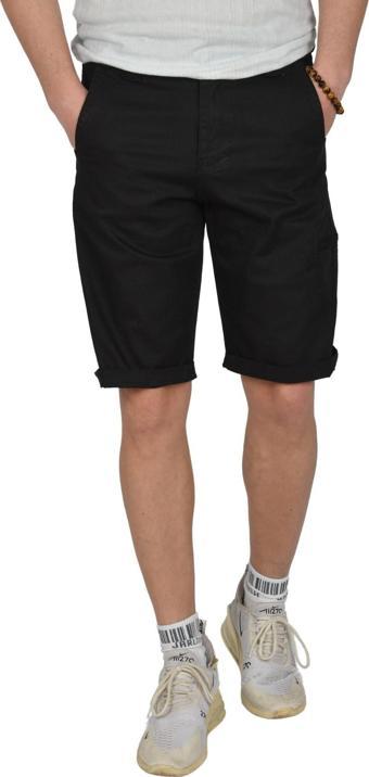 DeepSEA Erkek Siyah Yeni Sezon Yan Cep Fermuarlı Slim Fit Kargo Şort Kapri 2301613