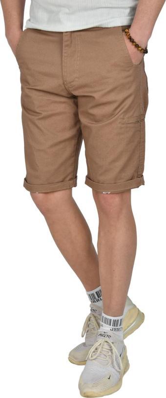 DeepSEA Erkek Camel Yeni Sezon Yan Cep Fermuarlı Slim Fit Kargo Şort Kapri 2301613