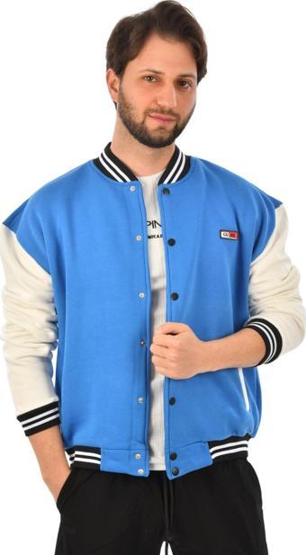 DeepSEA Erkek Mavi Üç İplik İçi Şardonlu Kolej Yaka Mont Ceket 2304775