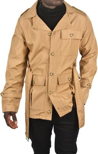 DeepSEA Erkek Camel Regular Fit Safari Model Kemer Kuşaklı Astarsız Su İtici Trençkot 2500788