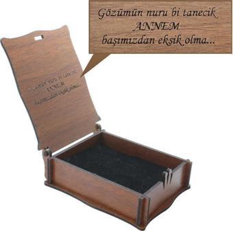 Özel Mesaj Yazılı Kahverengi Ahşap Hediye Takı Seti Kutusu - M2