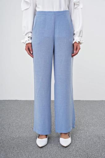 Geniş Paça Beli Lastik Detaylı Mavi Kumaş Pantolon  P-0102 Leona