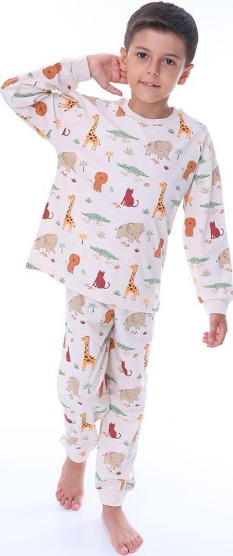 Animaux Desenli %100 Pamuk Unisex Çocuk Pijama Takımı