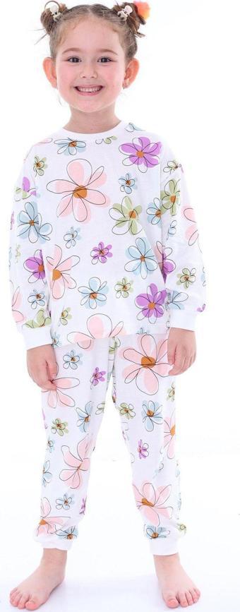 Renkli Papatya Desenli Kız Çocuk Pijama Takımı