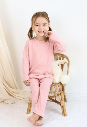 Basic Fitilli İnterlok Kumaş %100 Pamuk 1-5 Yaş Pudra Bebek Pijama Takımı