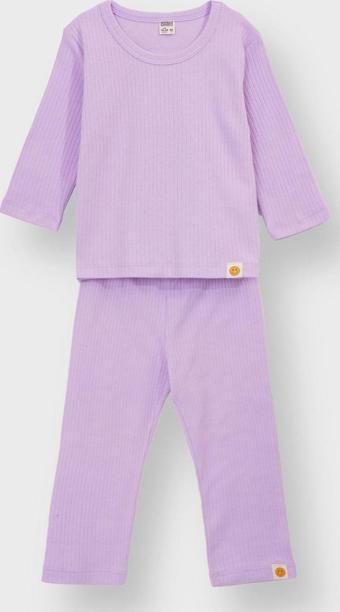 Basic Fitilli İnterlok Kumaş %100 Pamuk 1-5 Yaş Lila Bebek Pijama Takımı