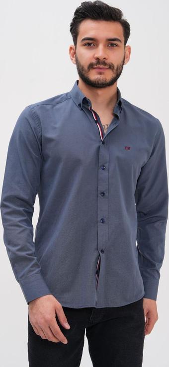 Basics&More Şerit Detaylı Regular Erkek Gömlek Petrol 2XL