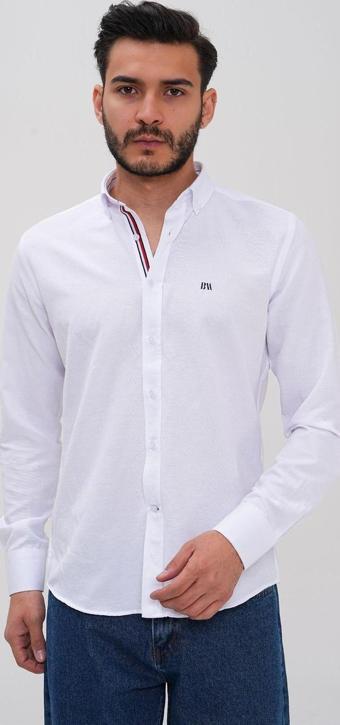 Basics&More Şerit Detaylı Regular Erkek Gömlek Beyaz S