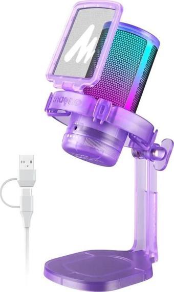MAONO USB RGB Işıklı Kondenser Oyun Mikrofonu Purple