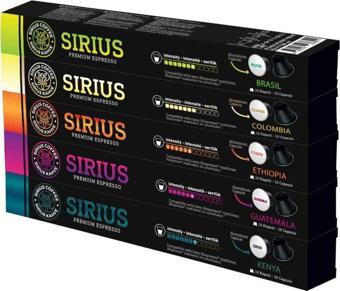 Sirius Nespresso Uyumlu Single Origin Kapsül Kahve 5'li Set (Ethiopia,Colombia,Guatemala,Kenya,Brasil)-50 Kapsül