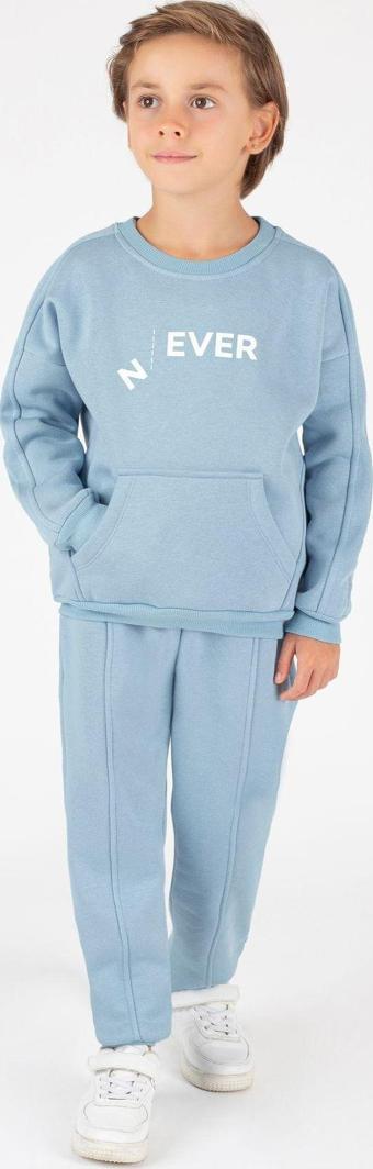 Favo Kids Erkek Çocuk Sweatshirt Jogger Takım Baskılı Pamuklu Şardonlu 3 İp Fv-16001 Mavi 6 Yaş