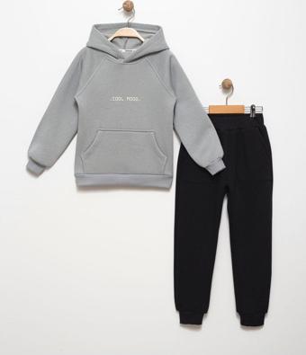 Favo Kids Erkek Çocuk 6-7-8-9 Yaş Pamuklu Şardonlu 3 İp Sweatshirt Jogger Eşofman Takım Fv-16007 Taş 5 Yaş