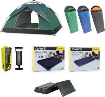 Yek Outdoor 4 Kişilik Tam Otomatik Kamp Çadırı- 3 Adet 0°Uyku Tulumu-Şişme Yatak