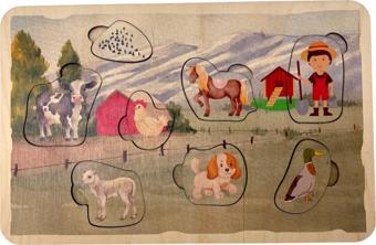 Çiftlik Hayvanları, Ahşap Çocuk Puzzle, Yapboz, Renkli Çiftlik Yapboz, Ahşap Puzzle, 7 Parça