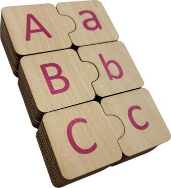 Türkçe Alfabe Eşleme, Pembe, Alfabe Puzzle, Ahşap Puzzle, Montessori Büyük Küçük Harf Bulmaca Oyunu