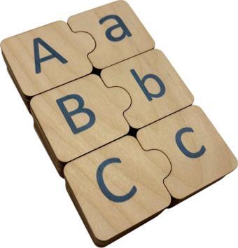 Türkçe Alfabe Eşleme, Mavi, Alfabe Puzzle, Ahşap Puzzle, Montessori Büyük Küçük Harf Bulmaca Oyunu