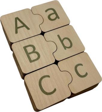 Türkçe Alfabe Eşleme, Yeşil, Alfabe Puzzle, Ahşap Puzzle, Montessori Büyük Küçük Harf Bulmaca Oyunu