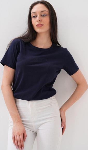 Basics&More 5'Li Nakışlı Basic T-Shirt-Lacivert-Mavi-Siyah-Beyaz-Gri Lacivert XL