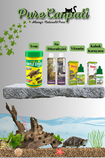 PureCanpati Kaplumbağa Tam Bakım Ve Stick Yem Seti(Vitamin,Kabuk Koruyucu,Su Düzenleyici)
