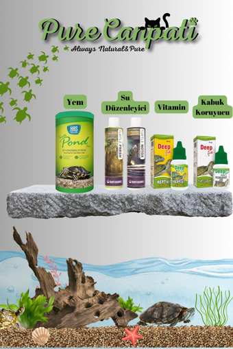 PureCanpati Kaplumbağa Tam Bakım ve Yem Seti(Vitamin,Kabuk Koruyucu,Su Düzenleyici)