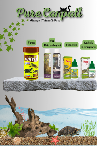 PureCanpati Kaplumbağa Tam Bakım ve Mix Yem Seti(Vitamin,Kabuk Koruyucu,Su Düzenleyici)