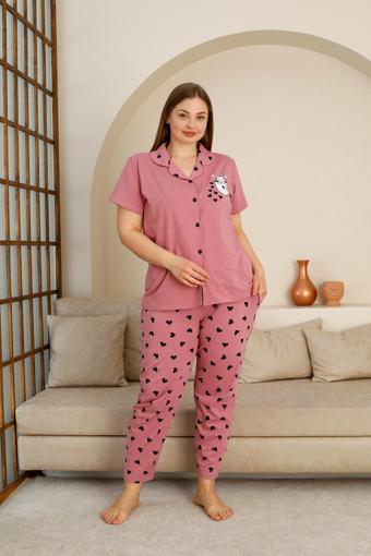Büyük Beden %100 Pamuk Düğmeli Kadın Pijama Takımı – Rahat ve Şık Gömlek Pijama Tasarımı 
