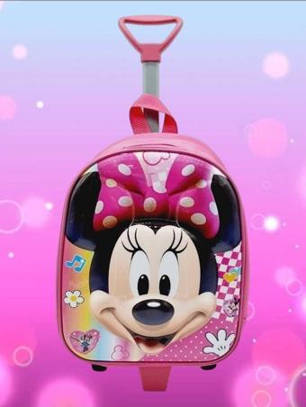 Kız Çocuk Minnie Baskılı Çekçekli Anaokulu Kreş Okul Çantası Sırt Çantası