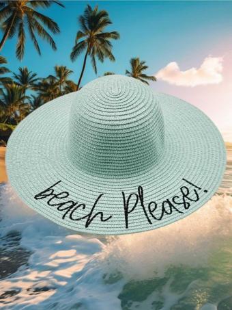 Kadın Beach Please Nakış İşlemeli Hasır Şapka