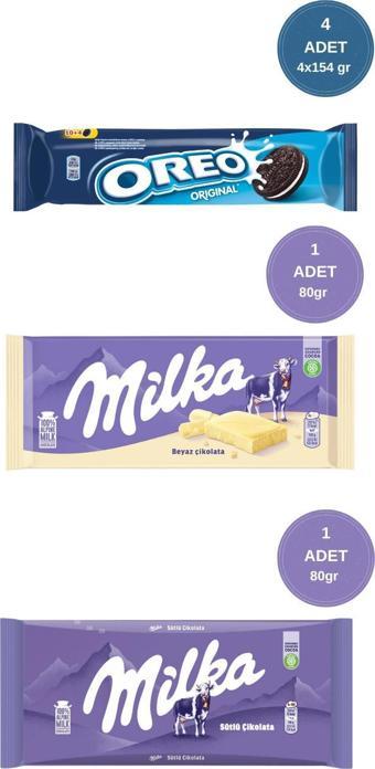 Milka Sütlü 80 gr & Milka Beyaz Tablet Çikolata 80 gr ve Oreo Bisküvi 154 gr