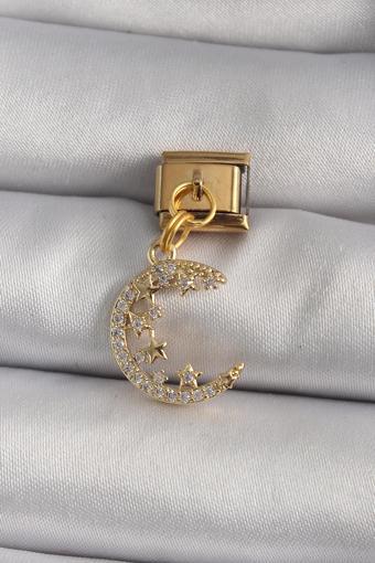 Gold Renk Sallantı Zirkon Taşlı Hilal Model Nomination Charm - EBJ250113W30415