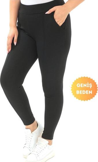 Banega Curve Kadın Büyük Beden Cepli Dikiş Detaylı Siyah Pantolon Tayt
