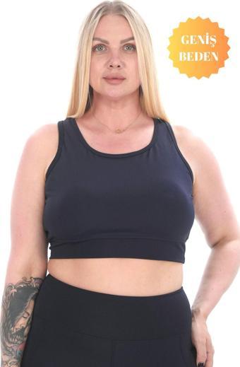 Banega Curve Büyük Beden Toparlayıcı Pedli Crop Lacivert Spor Büstiyer