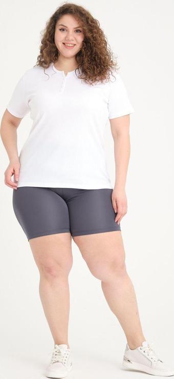Banega Curve Kadın Büyük Beden Yüksek Bel Toparlayıcı Örme Biker Şort Kısa Antrasit Tayt