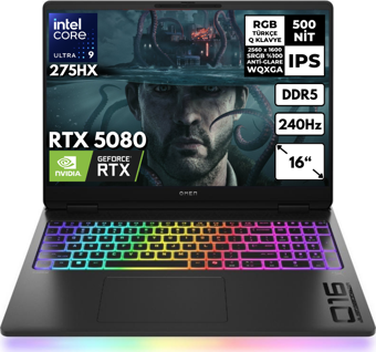 HP Omen 16-AH0022NT Ultra 9-275HX 64-GBDDR5 1 TBSSD RTX5080 (16GB-GRRD7) 16" WQXGA 240Hz Windows 11 Home B88F2EAHMF3