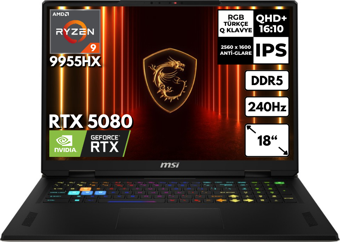 MSI VECTOR A18 HX Ryzen 9-9955HX 64GB 512 GBSSD RTX5080 (16GB-GDDR7-175W) 18"QHD+ 240Hz Windows 11 Home A9WIG-093TRHMF15